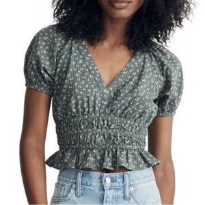 Madewell Manon Cotton Check Voile Top in Architect Green. Crop size Medium NWT